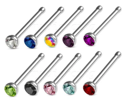 1pc. 18g 2.5mm Press Fit Gem Top Nose Bone 316L Surgical Steel Nose Stud Ring - Image 1 of 3