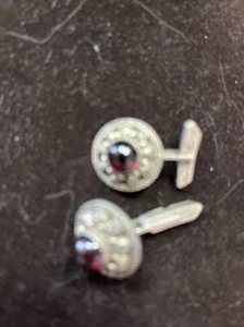 Unique Vintage Marked 800 Silver Men's Cufflinks 7 grams red stone - Picture 1 of 12