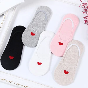 1-3 pairs Socks Love Heart Cotton Invisible Shallow Mouth Boat Socks Non-slip ◁ - Picture 1 of 17