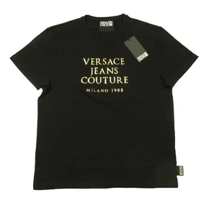 Versace Jeans Couture Men's Black Embossed Metallic Logo Print Crew-Neck T-Shirt - Picture 1 of 3
