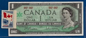 CANADA 1867 1067 Canadian one 1 DOLLAR BILL NOTE with FLAG stamp F - Picture 1 of 2