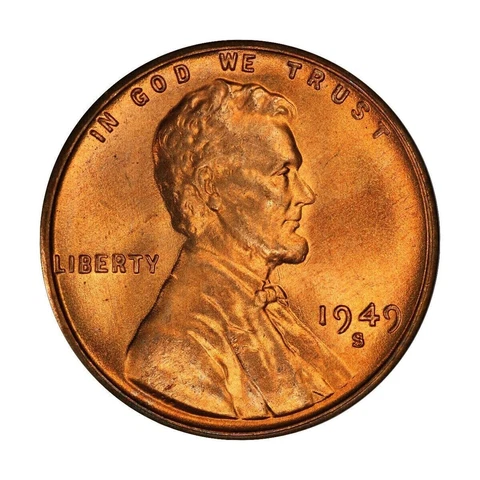 1949 S Lincoln Wheat Cent Choice BU 1c Brilliant Uncirculated OBW Superb Detail Cover
