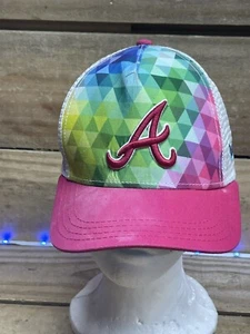 Atlanta Braves Colorful Pink New Era Adjustable Hat Casual Youth Osfm - Picture 1 of 8