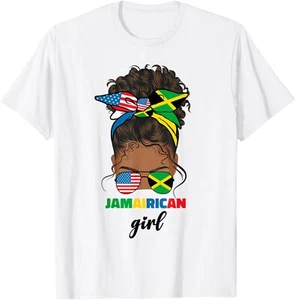 Half American Jamaican America Jamaica Flag JamaiRican Girl T-Shirt Hoodie - Picture 1 of 9