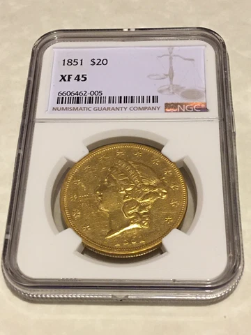 1851 XF45 NGC Liberty Double Eagle $20 Gold Coin very nice appeal Cover