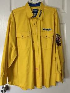 Wrangler Shirt Men 2XL Yellow Button Up No Guts No Glory Rodeo Bull Cowboy - Picture 1 of 8