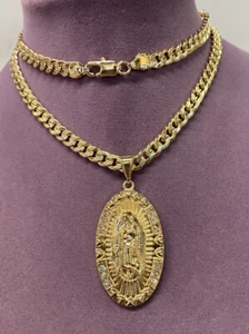 Colgante Medalla Virgen de Guadalupe con Collar Cubano 24"ORO LAMINADO - Imagen 1 de 5