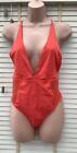Topshop Orange Strappy Low Crossover Back Sheer Panels Low V Swimsuit Size 12