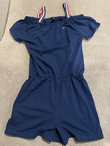 Tommy Hilfiger Logo Girls Blue Romper One Piece Elastic Straps Size 12/14 Large - Picture 1 of 1