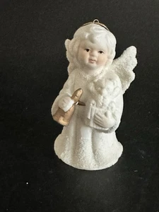 Vintage Snow Angel Bell Ornament 4in  Ceramic Holding A Bell And A Toy Textured - Picture 1 of 4