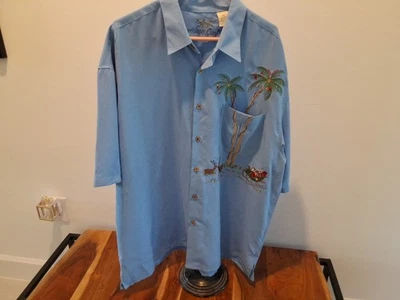 Bamboo Cay Embroidered Shirt Mens XXL 2XL Santa Claus Reindeer Beach Palm Tree - Image 1 of 4