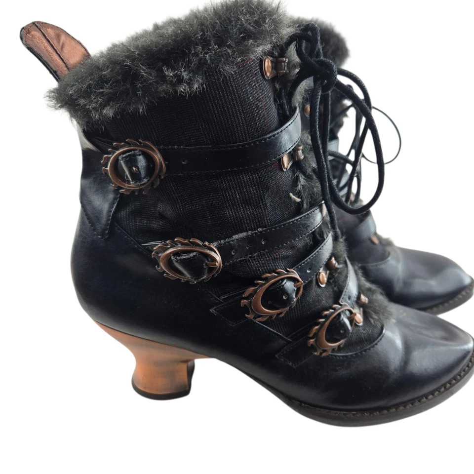 Hades Nephele 蒸汽朋克踝靴女式 10 哥特式火焰扣维多利亚 — 第 1/4 张图片