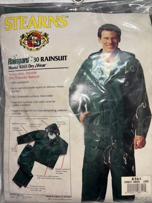 Stearns 2-Piece Rainsuit Green 100% PVC 100% Waterproof Dry Wear Men's Large - Image 1 of 2