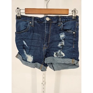 Charlotte Russe Juniors Sz 1 Distressed High Rise Blue Jean Shorts - Picture 1 of 3