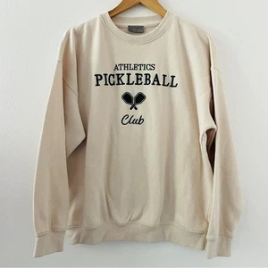 Aiden Embroidered Pickleball Club Sweatshirt - Cream with Green Embroidery - Picture 1 of 5