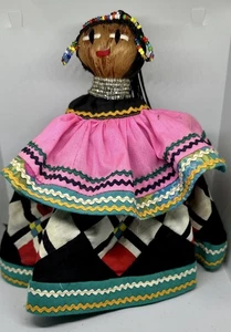Vintage Handmade Seminole Palmetto Fiber Husk 8" Doll Bun Hair Native American - Bild 1 von 8