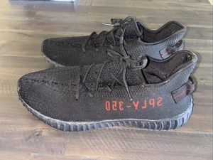 Size 11.5 - Adidas Yeezy Boost 350 V2 Low Bred Black Red PREOWNED - Picture 1 of 7