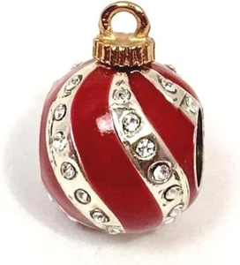 Brighton CHRISTMAS ORNAMENT Red Silver Crystal Stopper Bead Charm - Picture 1 of 2