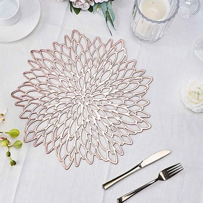 6 BLUSH 15" wide Dahlia Flower Round Vinyl Placemats Party Wedding Decorations - Image 1 of 4