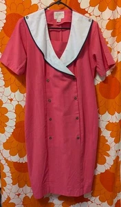 Execuform By Geldens Vintage 16 Au10-12 80s Pink Dress Large White Collar Pencil - Picture 1 of 17