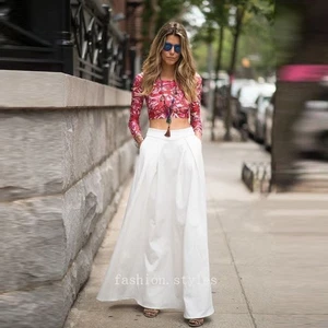 Moda Falda Blanca Larga Maxi Mujeres Bolsillo Baile de graduación Formal Fiesta Celebridad Faldas - Imagen 1 de 8