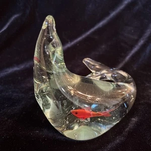 Vintage Seal Sea Lion Art Glass Paperweight Goldfish in Belly Figurine - Bild 1 von 7