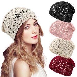 4 Pcs Crochet Slouchy Beanie Hat Fall Handmade Knit Floral Skull Cap Cotton C... - Picture 1 of 7