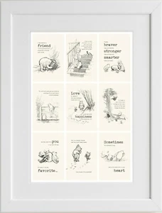 #36 Winnie the Pooh 9 citas montado enmarcado cartel estampado guardería amigo arte de pared - Imagen 1 de 3
