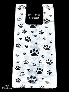 50 Small Plastic Bags PAW PRINTS -- 7" x 16" with 5" gusset - Picture 1 of 2