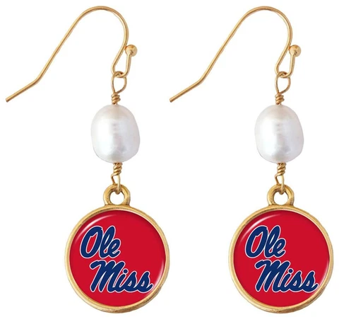 Ole Miss Rebels Diana Gold and Pearl Dangle Earrings Jewelry Gift Red Blue Cover