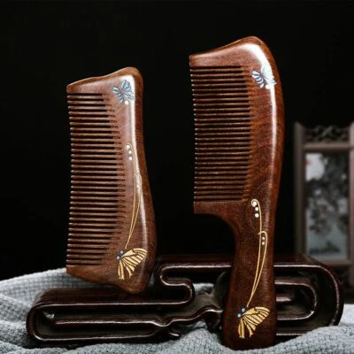 Wood Hair Comb Anti Static Handmade Wooden Green Sandalwood Fine Toothed Comb  - Image 1 of 4