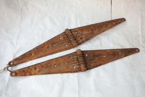 Pair Large Pressed Steel Hinges (S6R) 24" by 4" Rusty Vintage Antique Cover
