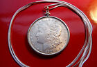 Antique Morgan 900 Silver Dollar Pendant on 30" 925 Sterling Silver Snake Chain