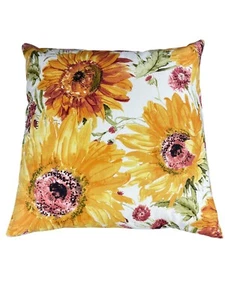 Pottery Barn Decorative Pillow Sunflower Feather Filled 18x18  Watercolor Bright - Picture 1 of 13
