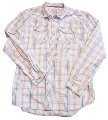 Camisa Marc Ecko Western Para Hombres 2XL Blanca Azul A Cuadros Manga Larga Perla Algodón a Presión Foto 1 de 4