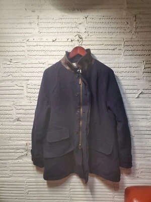 Polo Ralph Lauren Mezcla de Lana Caza Tareas Granero Abrigo Cuello Cuero Foto 1 de 4