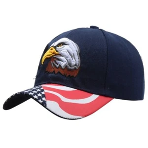USA American Eagle Navy Blue Baseball Cap, Flag Stars And Stripes Embroidered - Picture 1 of 8