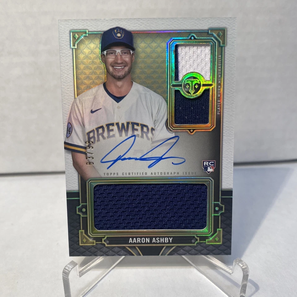 AARON ASHBY 2022 TOPPS TRIPLE THREADS ROOKIE TRIPLE JUMBO JERSEY AUTO BREWERS - Image 1 of 1