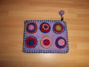 Handmade applique fun felt zip top purse wallet lilac body - Picture 1 of 6