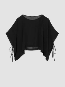 NWT Eileen Fisher Black Sheer Silk Georgette Poncho W/TIE Size L/ XL - Picture 1 of 6