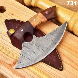 CUCHILLO ULU de acero damasco forjado a mano personalizado Cortador de pizza Picar - Imagen 1 de 7