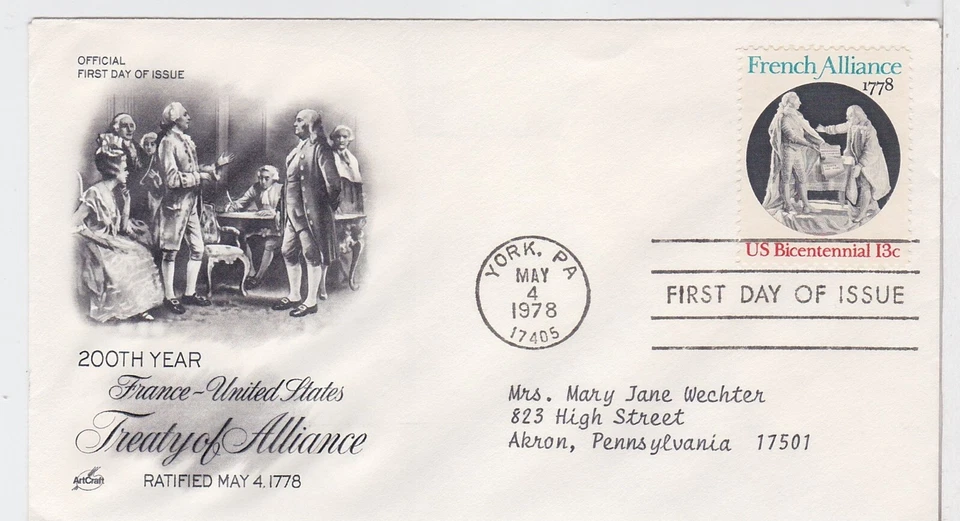 TurtlesTradingPost- French Alliance -  1978 #1753  FDC Artcraft Cachet - Image 1 of 1