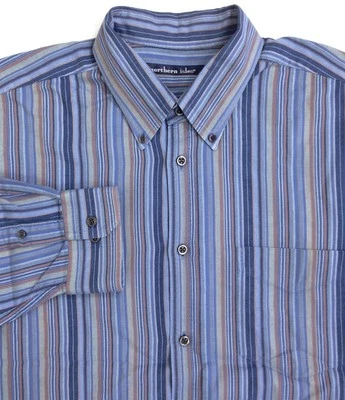 Northern Isles 男式 XL 多色条纹纽扣长袖棉质衬衫 — 第 1/4 张图片