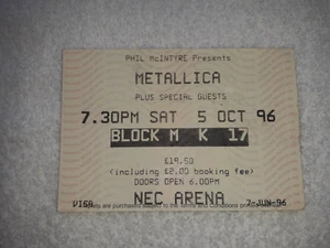 METALLICA TICKET, BIRMINGHAM NEC 1996. - Bild 1 von 2