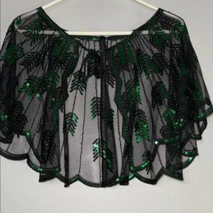 Black and Green Sequin Leaf Capelet - Picture 1 of 14