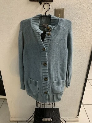 Carhartt女式Tomboy开衫毛衣纽扣前羊毛混纺厚蓝色  — 第 1/4 张图片