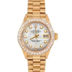 Rolex Ladies 18K Gold President - Mother Of Pearl Diamond Dial Diamond Bezel - Picture 1 of 3