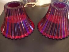 Set Of 2 Ruby Red Glass Ribbed Votive/ taper candle holders Lancaster Colony USA