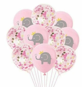 Pink Elephant BABY Shower Latex Balloons Girls Party Decor 12 PACK 12" Confetti - Picture 1 of 1