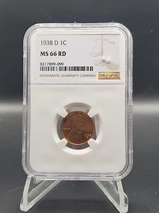1938-D 1C RD Lincoln Wheat One Cent NGC MS66RD - Picture 1 of 2